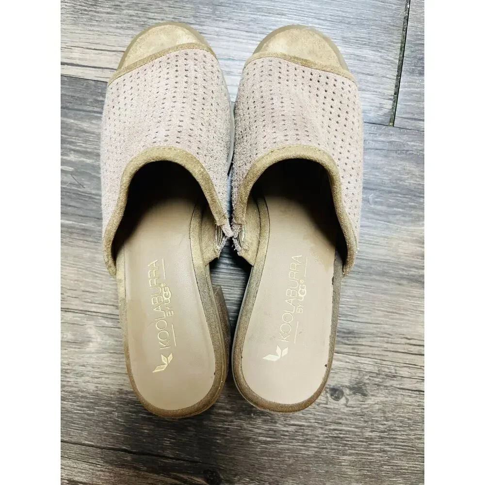 Koolaburra by UGG Raychel Beige Perforated Suede Mule Slides 2” Block Heel Sz 5 - Picture 5 of 7